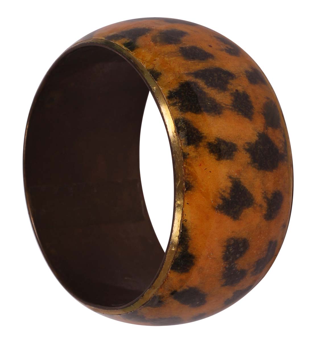 Round Broad Bangle - Leopard Print - Black, Caramel & Dull Golden - Handmade in Brass & Iron - Fashion Accessories - Unique Metal Jewelry - Buy in Bulk Wholesale